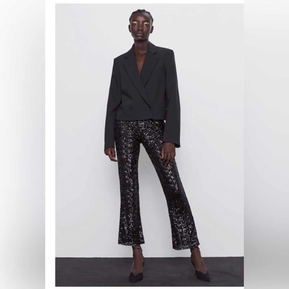 ZARA MINI FLARED BLACK SEQUIN LEGGINGS